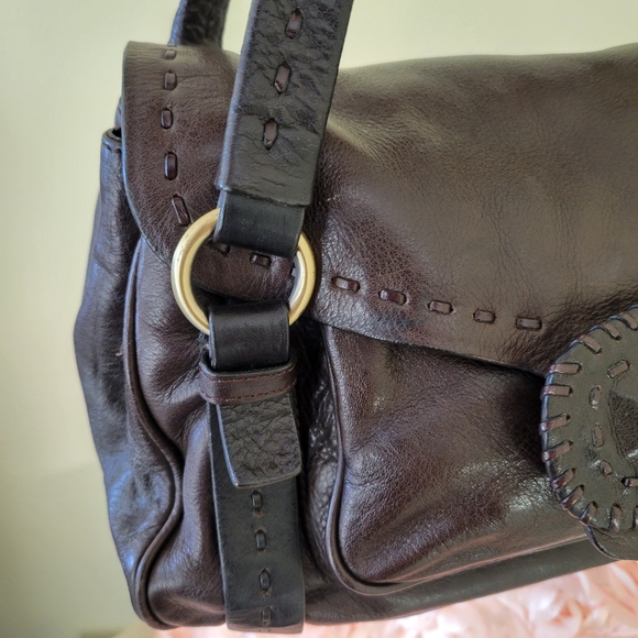 GENUINE LEATHER AND COTON LINING HANDBAG, MEDIUM SIZE 13X8X5.22" LONG HANDLES. - Picture 6 of 10